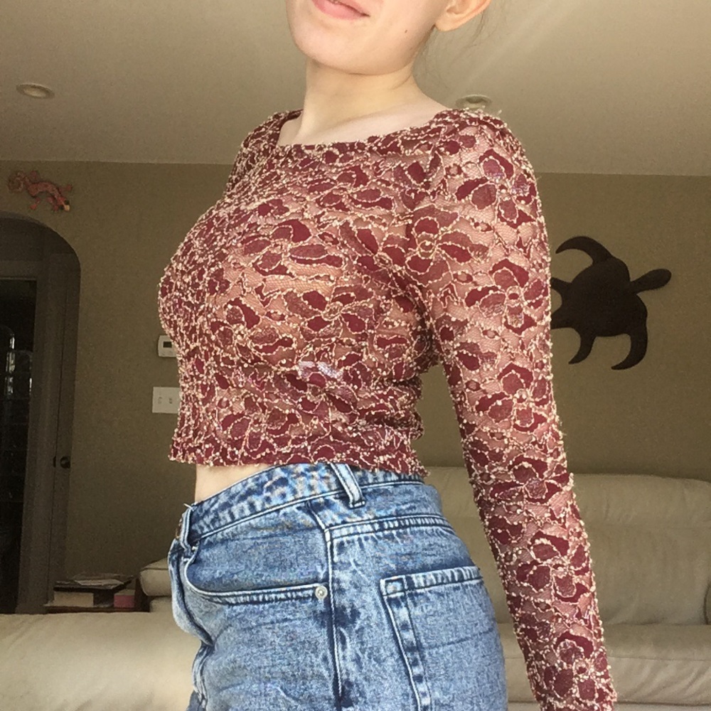 Umgee Maroon and Gold Lace Crop Top